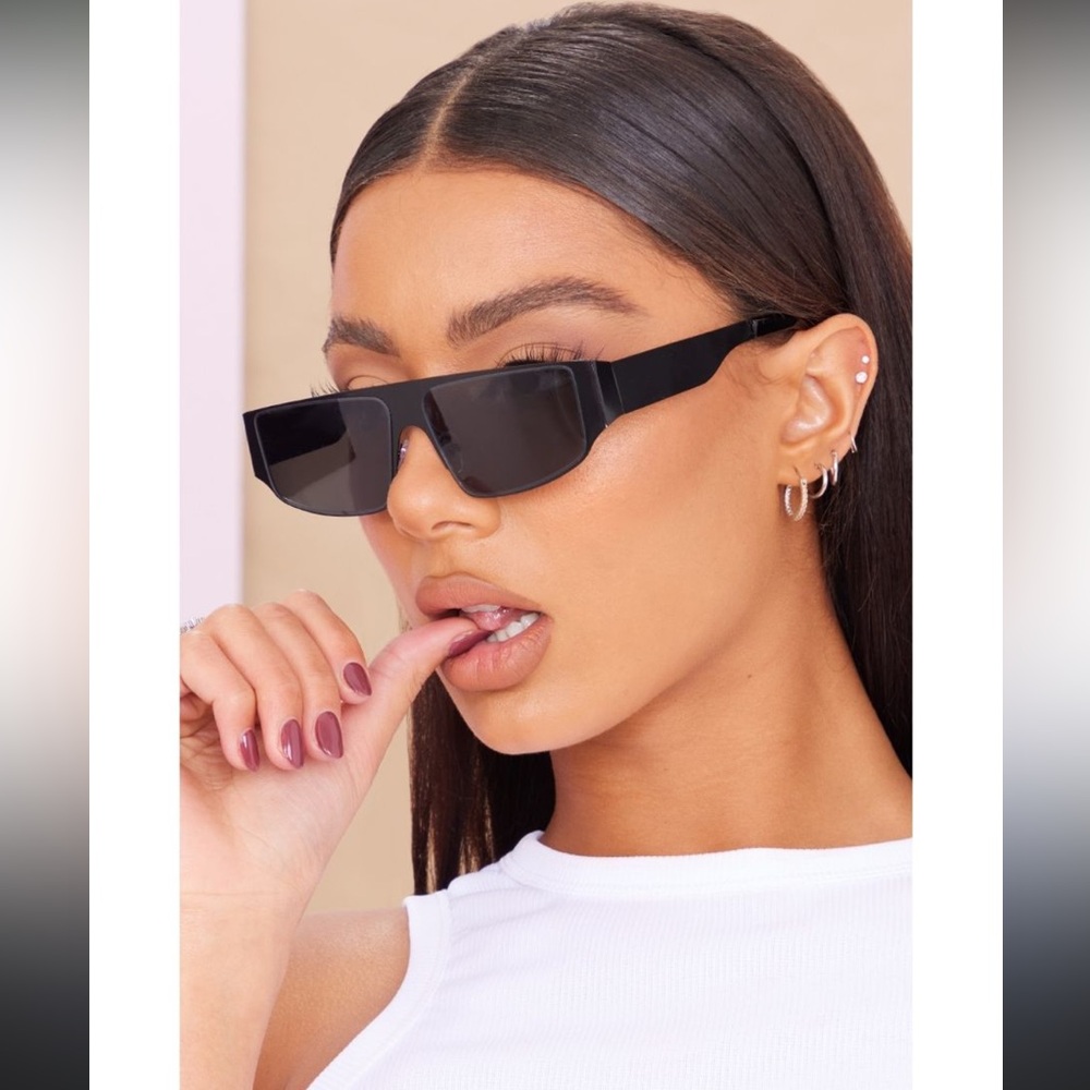 PLT Black Matte Metal Frame Slim Visor Sunglasses
